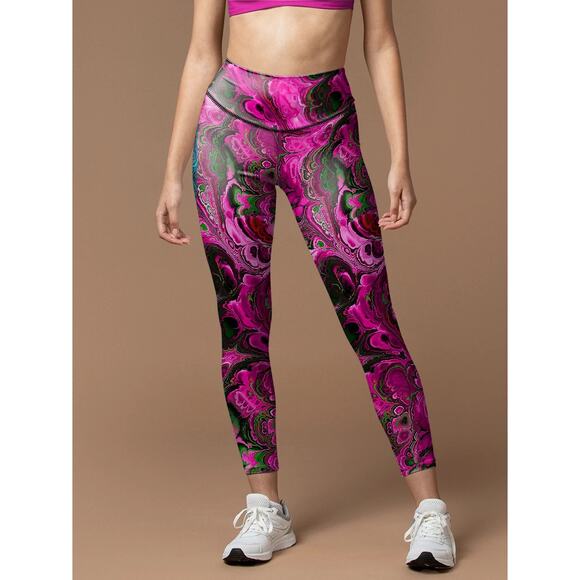 Fyounce Leggings Sz X-Large (10) Tie Dye Pink & Green Psychedelic Water Ripple - Picture 2 of 13